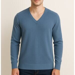 Banana Republic Large Mens Blue Cotton Blend Long Sleeve V-Neck Pullover Sweater